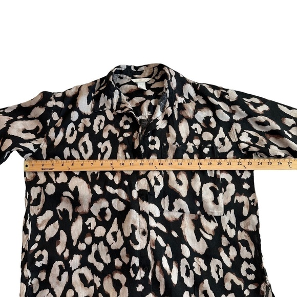H&M XS Linen Oversized Leopard Buttoned Long Sleeve Shirt Hi low Hem Brown/Black - Picture 11 of 16